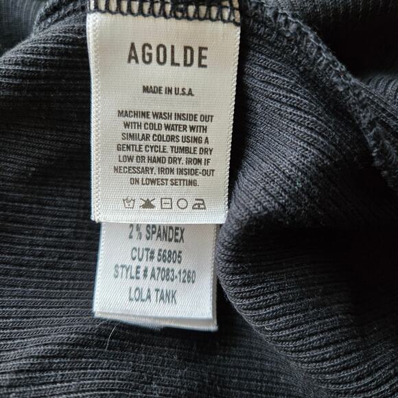 Agolde Lola Asymmetrical Spaghetti Strap Stretch Rib Black Tank Top Size Medium - Picture 8 of 12